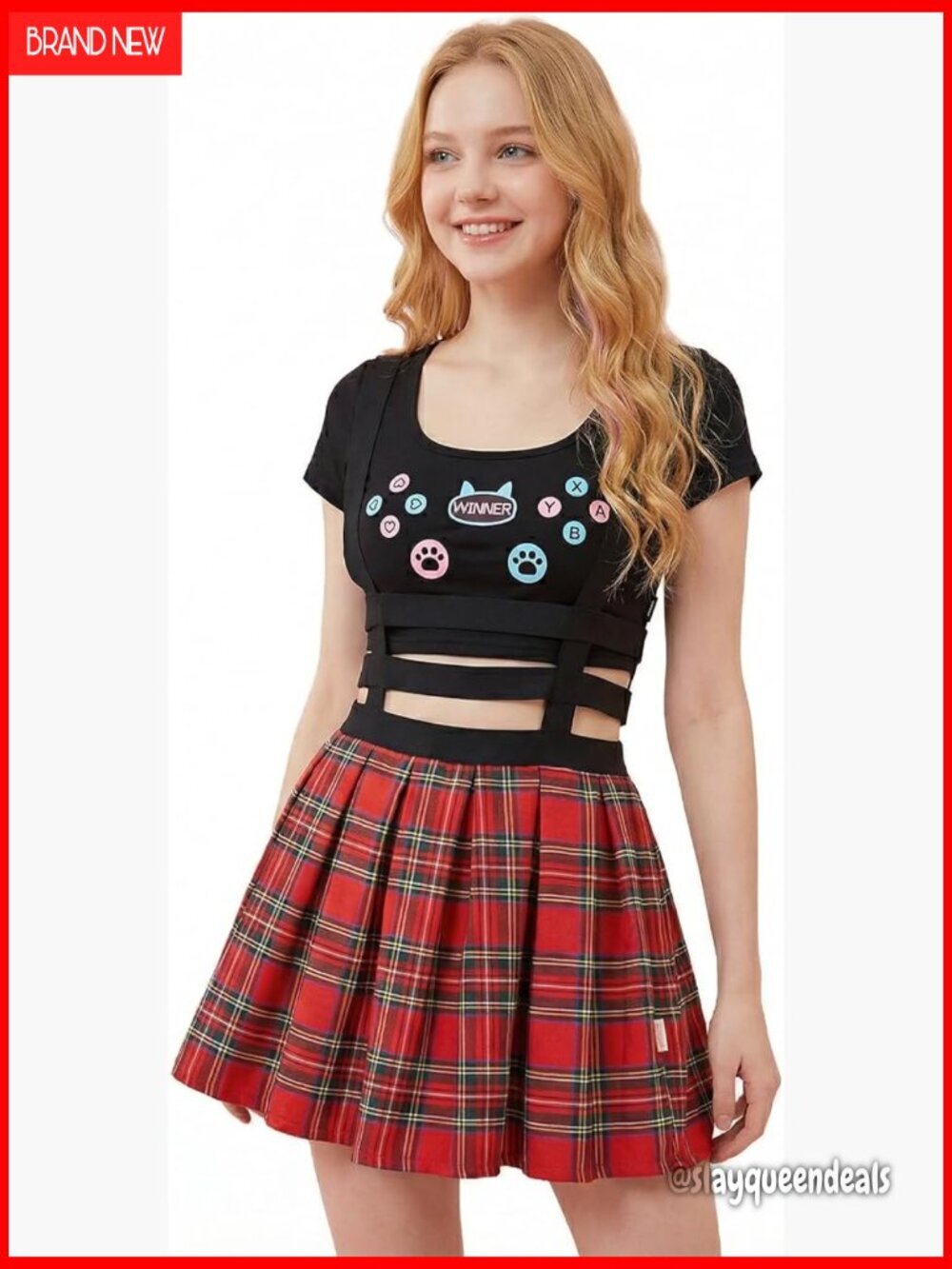 Pleated Mini Skirt with Adjustable Straps, 100% Cotton A-Line